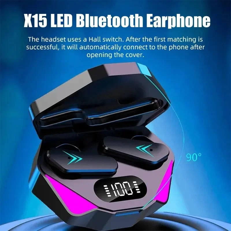 X15 TWS Wireless Bluetooth Headset LED Display Game Earbuds with Mic Wireless Headphones Noise Cancelling Bluetooth Earphones